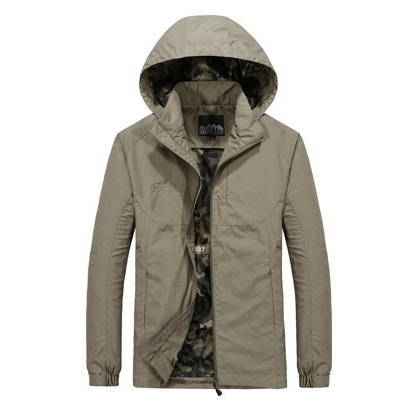 Spring and Autumn Thin Hooded Outdoor Large Water Splash Proof Charge Coat Men's Casual men's Jackets_voghion.com