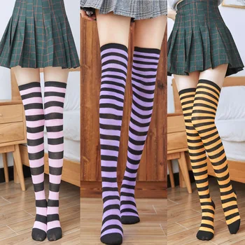 Wholesale extra long socks woman plus size fashion striped thigh high socks