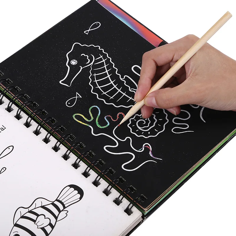 New Design Custom Scratch Notebook For kids Spiral Binding Hardcover Scratch Drawing Book