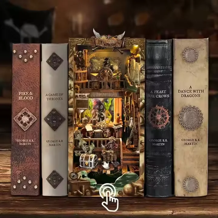 Hamaileon DIY 3D Puzzle Model Building Wooden Bookshelf Bookend Toy New World Pirate Ship Miniature Doll House