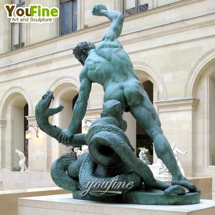Greek Classical Hercules Snake Bronze Sculpture - Antique Greek