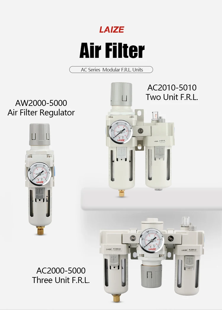 LAIZE Pneumatische FRL-Einheit Luftfilter-Regler-Schmierstoffgeber AC2010 3010 4010 5010 mit automatischer und manueller Entleerung – Detail 1