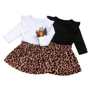 3Pcs Leopard Baby Girl Clothes Autumn Infant Baby Girls Solid Ruffle Romper+Fashion Leopard Skirt+hairband Set for 2021