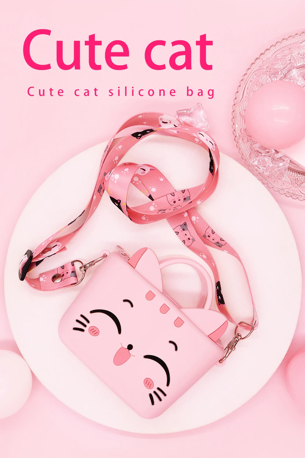 lovely Happy cat silicone hand rope wallet cute girls mini cartoon small rubber coin purse