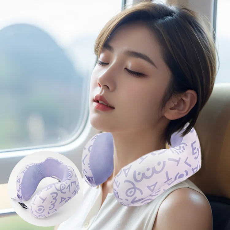Customizable U-Shaped Ergonomic Travel Pillow Foldable Memory Foam Breathable Soft Neck Wrap Airplane-Friendly for Travel