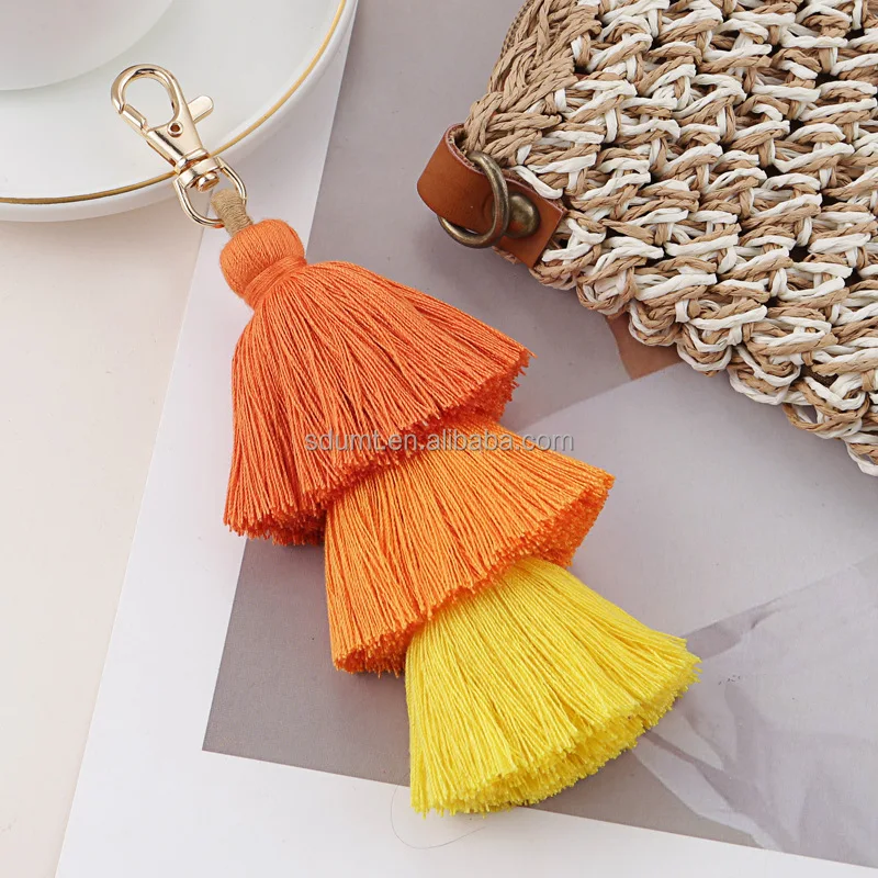 New Bohemian Tassel Key Chain Handmade Multi Layer Cotton Thread Tassel