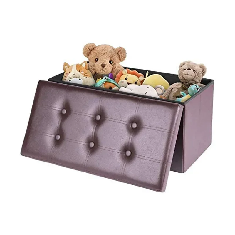 Factory Wholesale Modern Design Furniture Home Foldable Adjustable Durable Large Capacity Leather Button Storage Stool Living