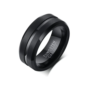 System suppliers All kinds of Mechanical Good price for ring for male men black Grooved flat cut tungsten steel ring