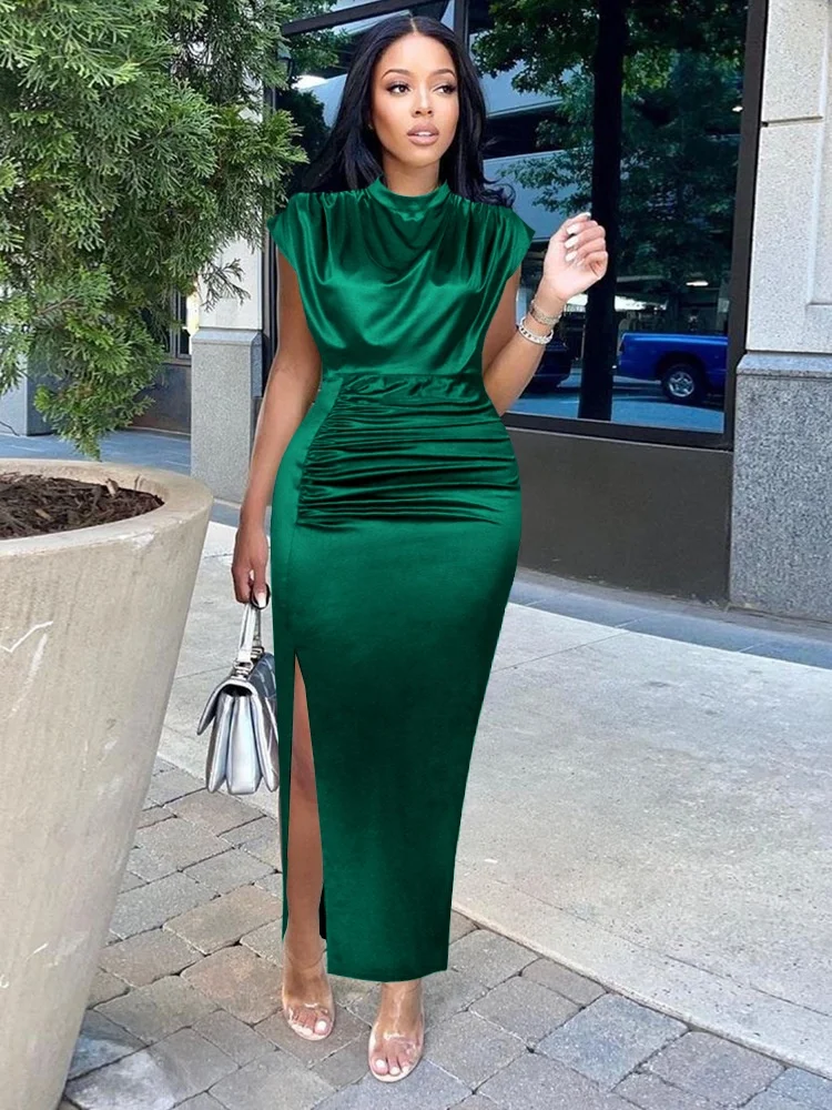 elegant satin dresses Elegant Long One Shoulder Satin Mermaid Prom Dress with Slit