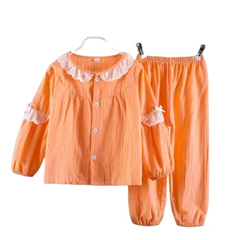 Sweet children solid color pajamas baby girls cotton yarn sleepwear sets big kids long sleeve pyjamas homewear