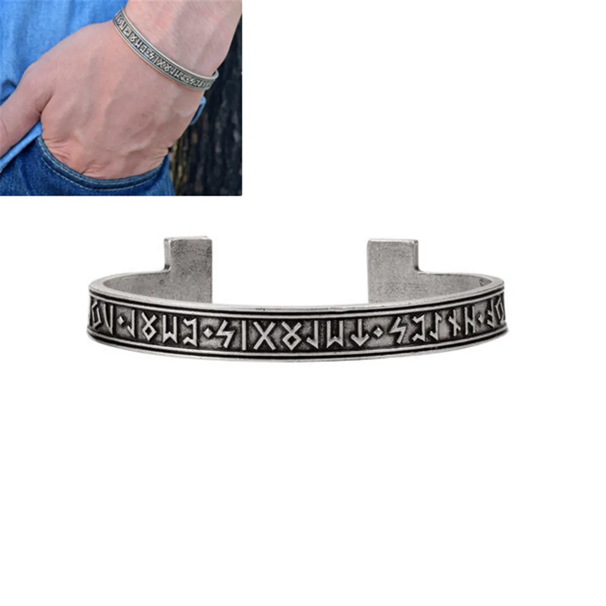 Vintage Retro Unique Viking Rune Silver Totem Bangle