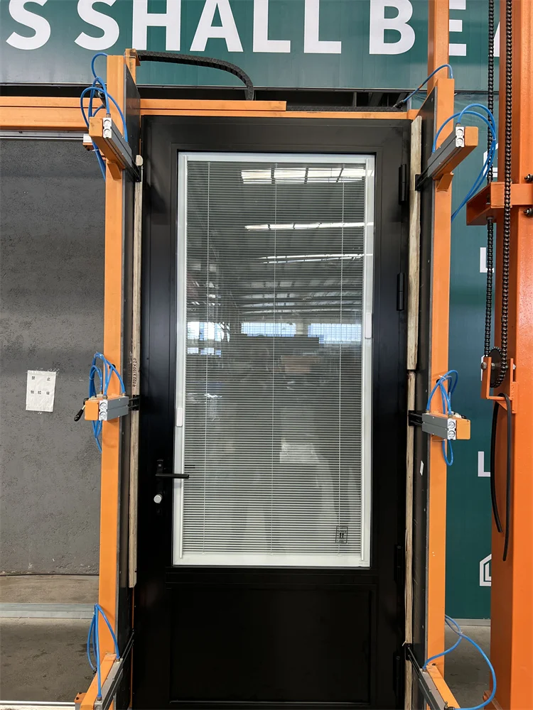 Minglei Large size exterior aluminum hinged door double pane tempered glass swing door with side light factory