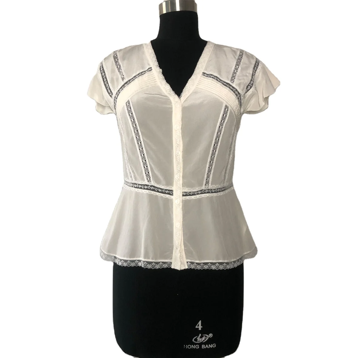 NEW fashion lace patch button details solid elegant blouse top5553975230