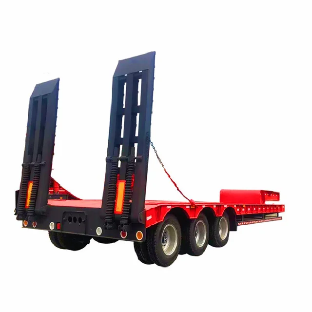 3 Axle 60ton Heavy Duty Gooseneck Hydraulic Ramp Low Loader/Lowbed/ Lowboy Low Bed Truck Semi Trailer for Excavator Transport