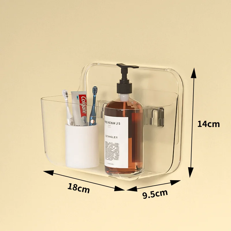 Plastic Bathroom Shelf Transparent Punch-free Clear Storage Rack Wall ...