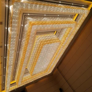 Modern Flush Mounted Irregular Hollow Crystal Tubes Chandelier Ceiling Light for Hotel Restaurant Banquet Hall Villa