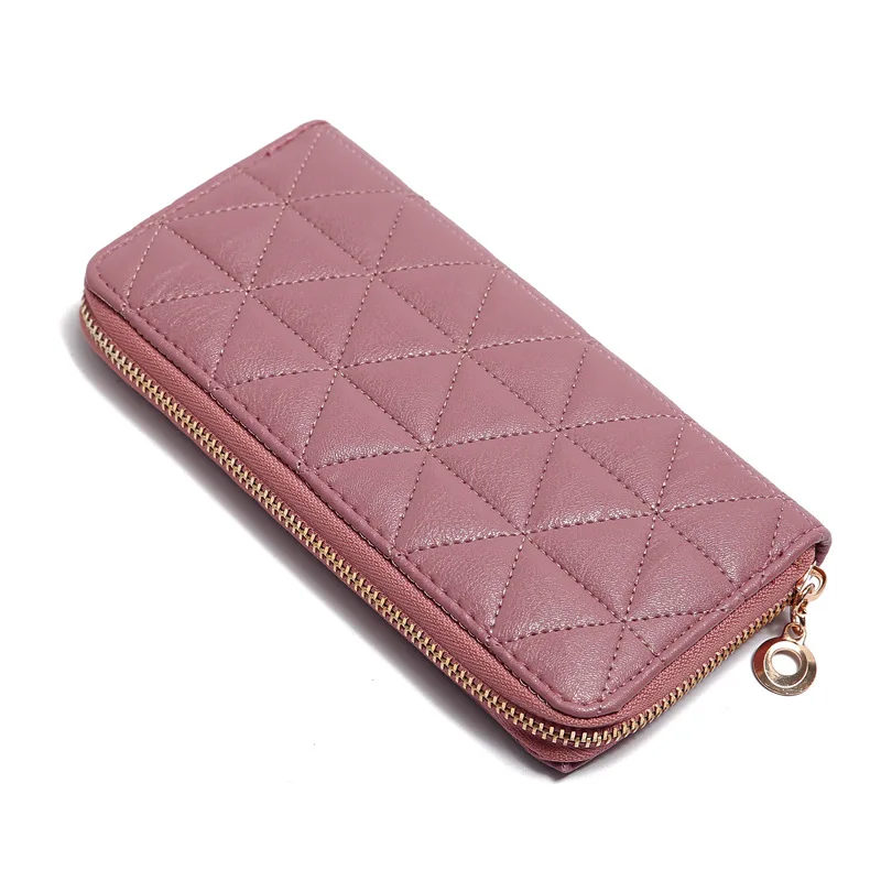 Ladies' Geometric Patterned Long Wallet With Double Zipper