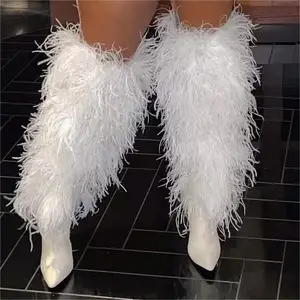 BUSY GIRL RY9505 Stiletto Heels Fur Boots Warm Fashion High Heel Boots for Women Autumn and Winter New Pointed High Ladies Boots