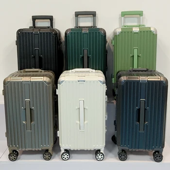 New Arrival Customized Aluminum frame luggage set with Universal wheels travel bags trolley case ABS+PC Suitcase travel case