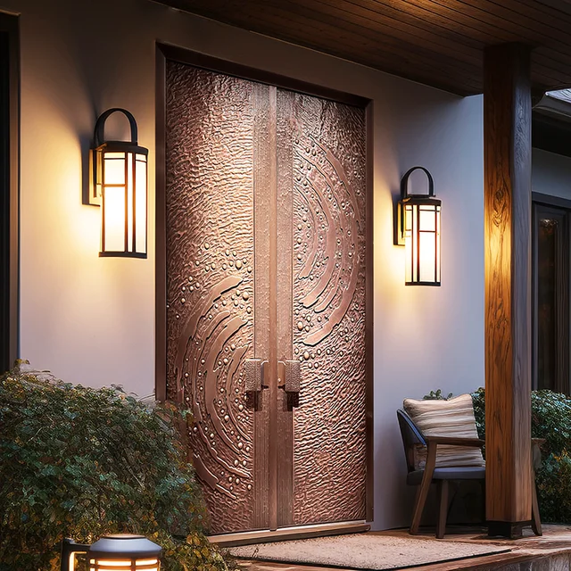 Highend Entry Smart Security Copper Door Villa Luxury Metal Entry Bronze Door