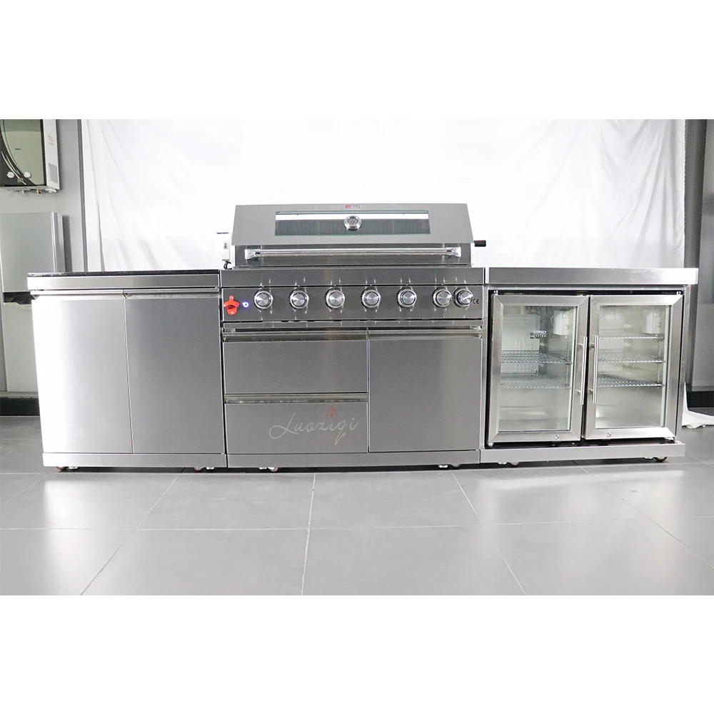 Modular Freestanding Outdoor Stainless Steel Kitchen Cabinets Modern Design with Sink Faucet BBQ Stove