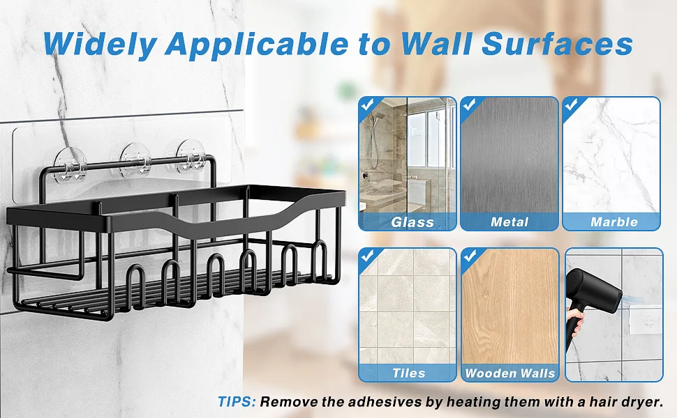 Hot Selling Bathroom No-Punch Storage Shelf Wall Mounted Iron Product Shower Shelf