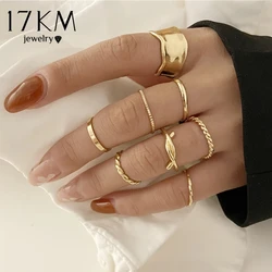 2021 Fashion Punk Gold Irregular Knot 8 pcs Rings Set Girls Wide Female Finger Opening Rings for Women Jewelry