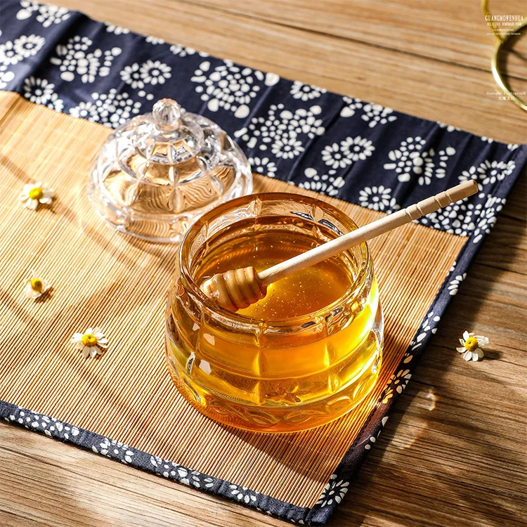 2021 New Produce Luxurious And Transparent Hand Made Glass Honey Jar
