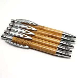 Eco Friendly Wood Bamboo Ball Pen With Custom Logo Printing Promotional Pen With Metal Clip