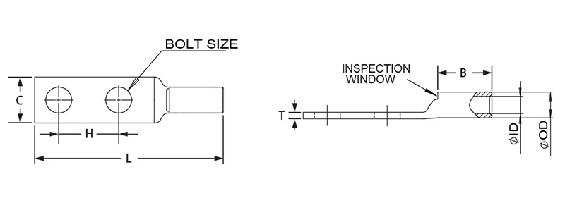 #14-#10 #8 #6 #4 #2 #1 1/0 2/0 3/0 4/0 Two Hole Flex Wire Lugs ...