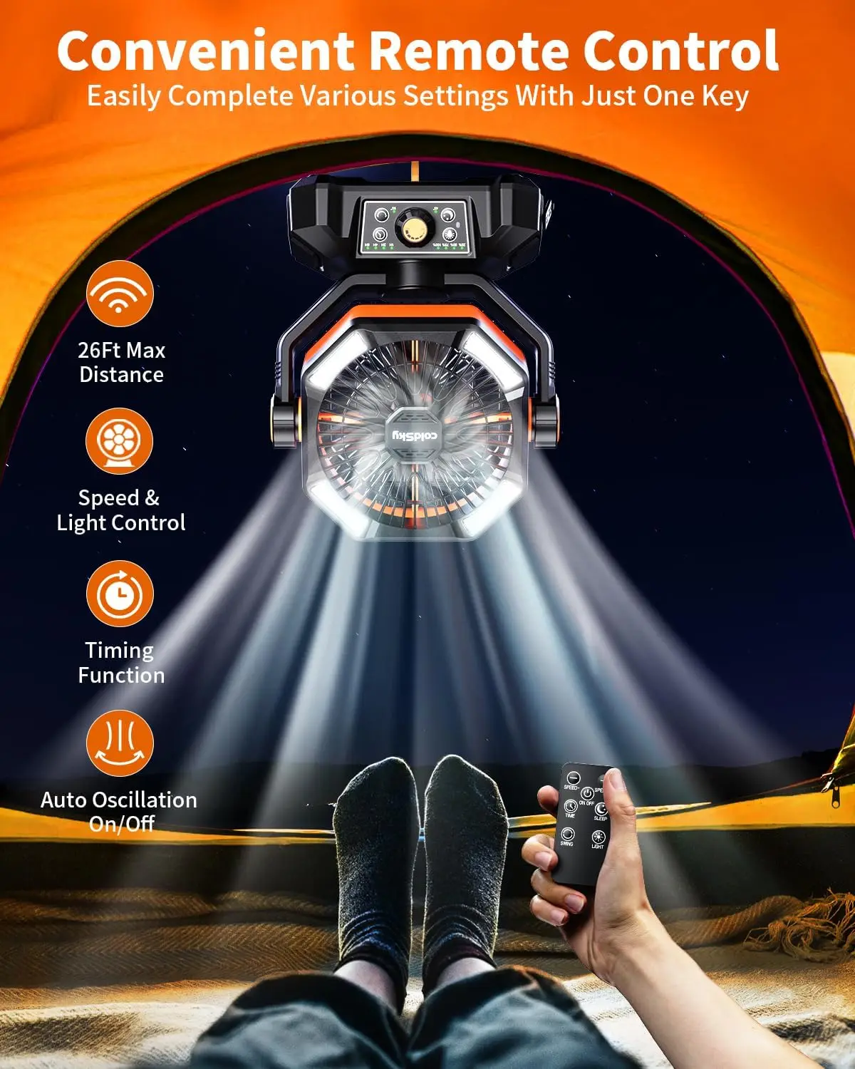 Dual Motor Camping Table Fan 20000mah With 16pcs LED 8 Speeds Desk Fan Tent Fan With Remote