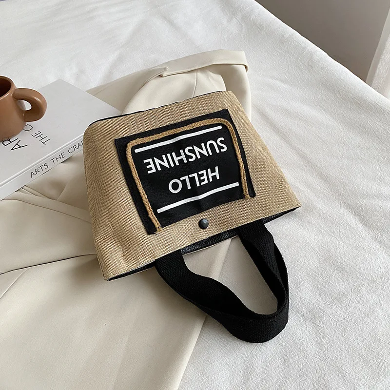 OEM Wholesale Drawstring Tote Black Custom Logo Small Print Eco Friendly Shopping Linen Burlap Jute Bag