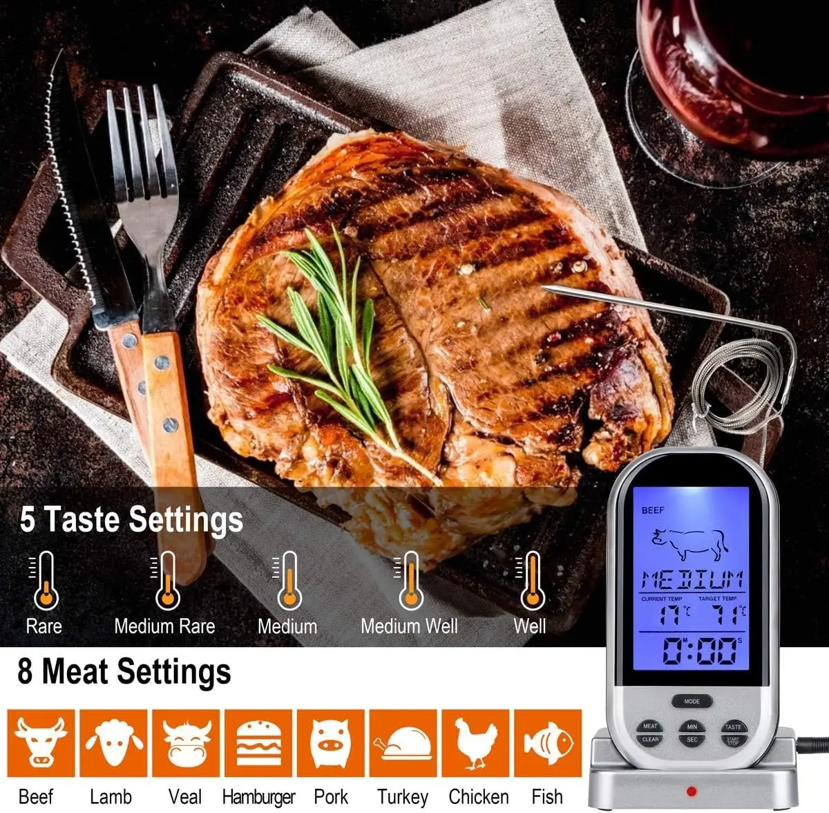 New Design Wireless Remote Smart Digital Kitchen Food Cooking Wireless Meat Thermometer