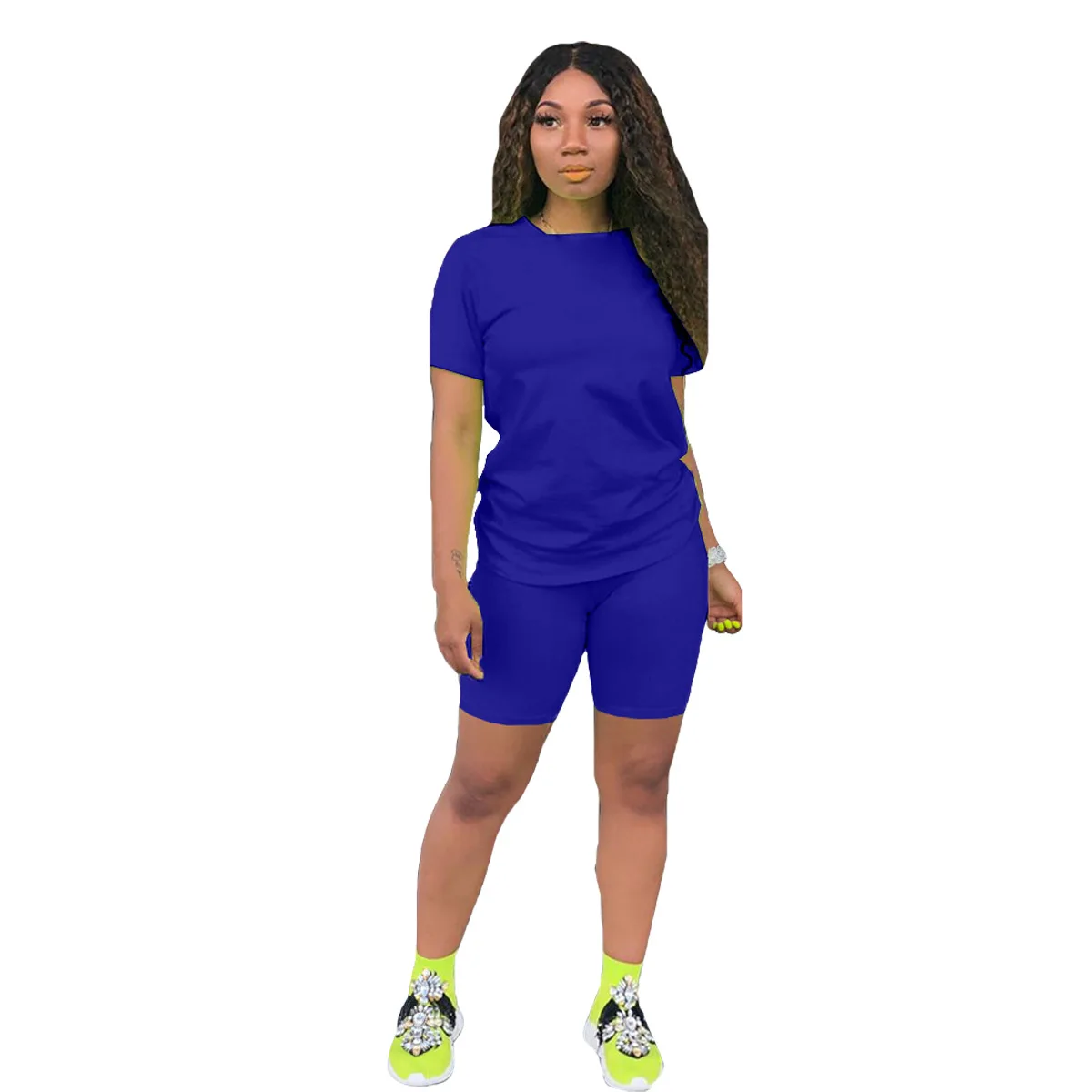 2021 New Drop Shipping LOGO Custom Logo Clothing Cotton Short 2 Piece Women Outfit Two Piece Pants Set Women Clothing