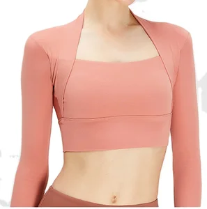 TOPKO High Quality Manufacture Wholesale ODM OEM Yoga Fake 2 Pcs  Long Sleeve Ladies  Yoga Top Yoga  Top Women