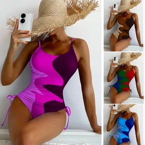 Women's Sexy One-Piece Swimsuit with Lace-Up Cross-Border Pattern Solid Bikini