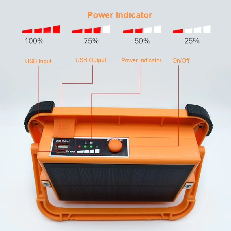 Outdoor Waterproof Power Bank Magnetic Base Rechargeable Solar Emergency Light Portable LED Solar Flood Light
