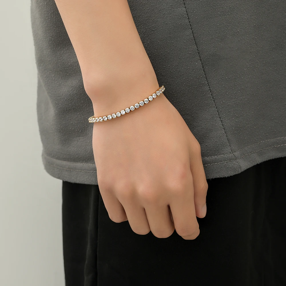 Hip Hop 18k Gold Plated Stainless Steel Tennis Chain Iced Out Lab Grown