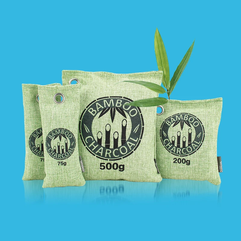 Lot De 4 Sachets Charbon Actif De Bambou - Désodorisant Naturel Chaussures, Voiture, Frigo - Réutilisable 12 Mois - 10