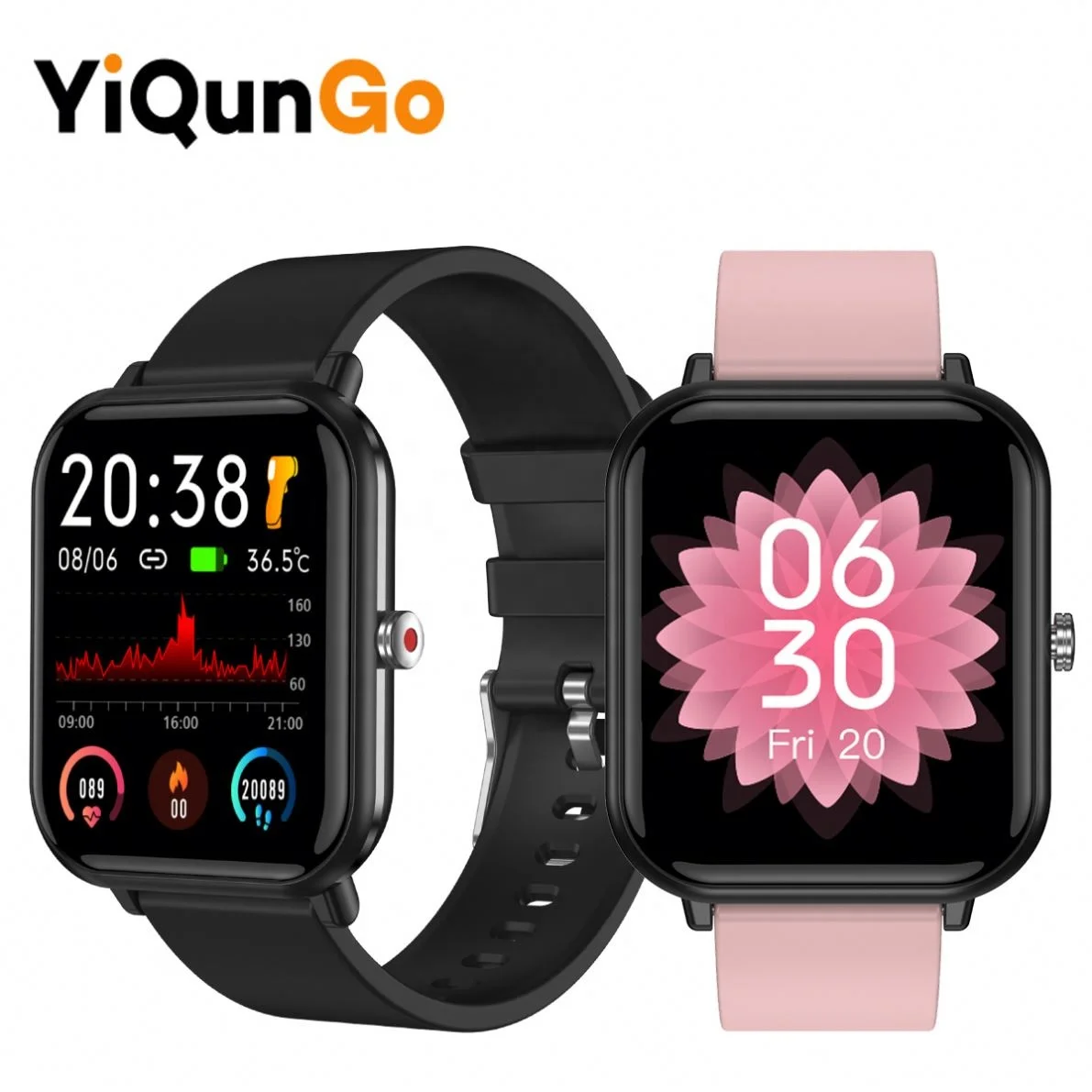 Smart Watch for IP68 Waterproof 5ATM, Fitness Tracker Heart Rate Monitor  Sports Digital Watch with 1.4 HD Square Shaped Screen and Silicone Strap