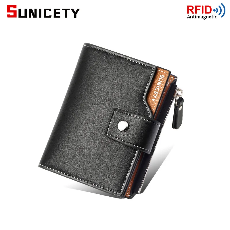 Antimagnetic Men Wallet Anti RFID Male Zipper Purse Short PU Leather Wallet