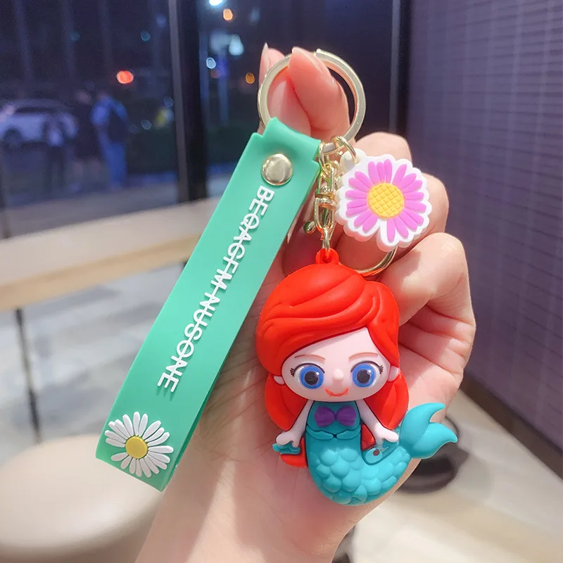 Princess Keychains Mermaid Cartoon Key Chain Bag Pendant PVC Keyring Accessories Mini Gift for Girls Boys