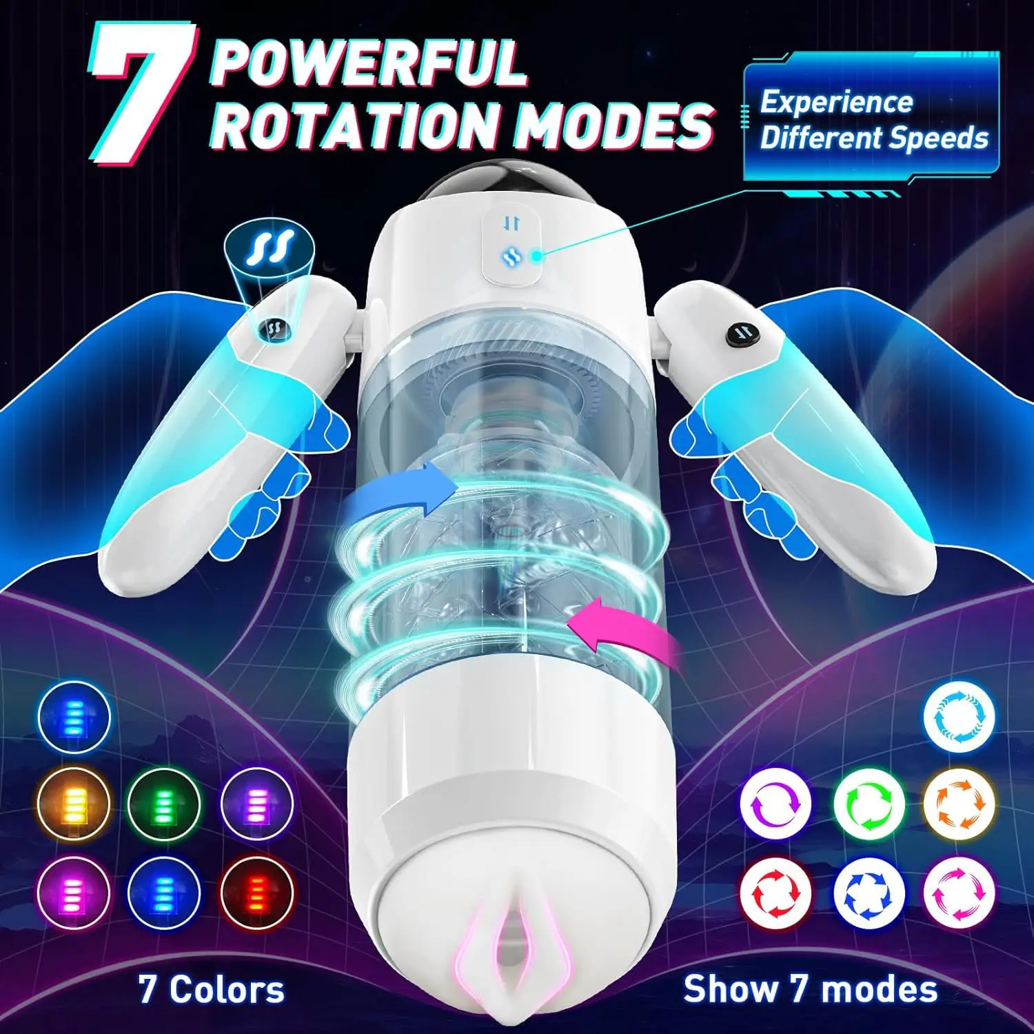 Electric Automatic Telescopic 7 Modes Rotation Masturbator Cup Handle Male 2 in 1 Masturbation Adult Sex Toys