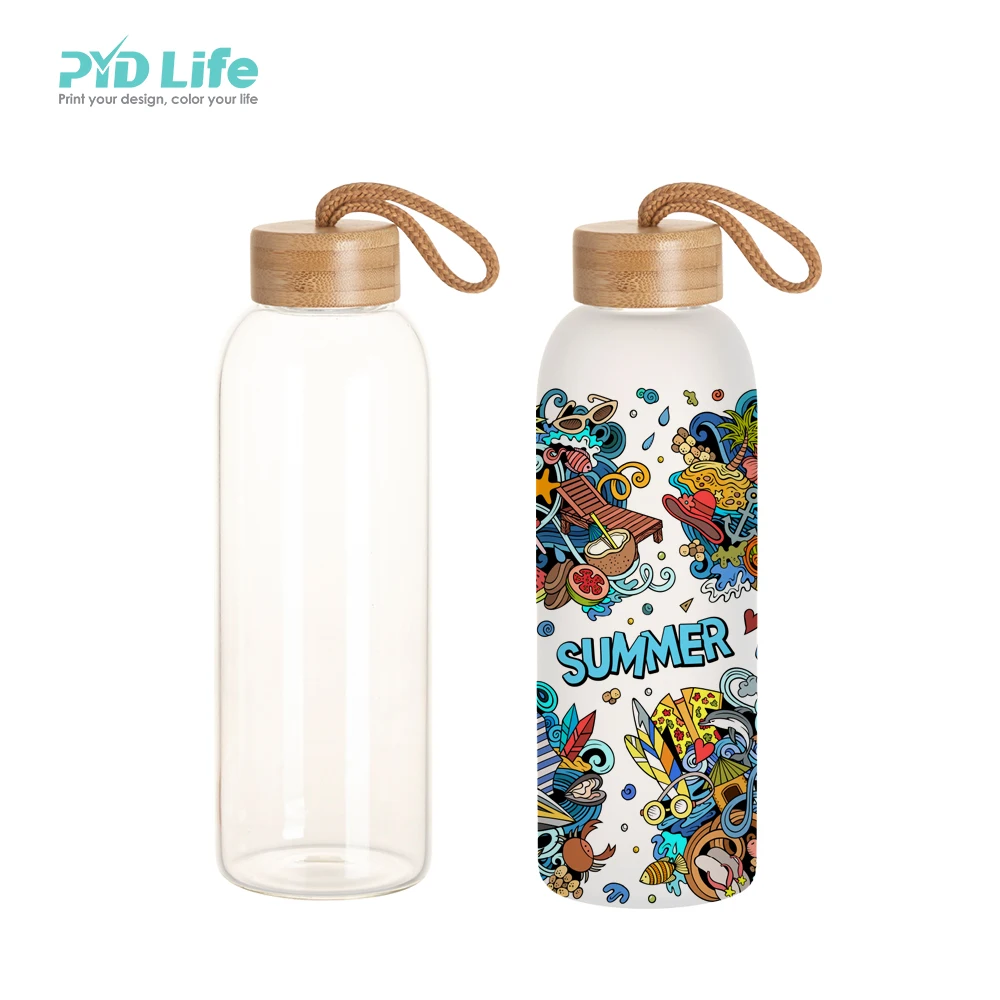 PYD Life Sublimation Glass Water Bottles Blanks with Bamboo Lid