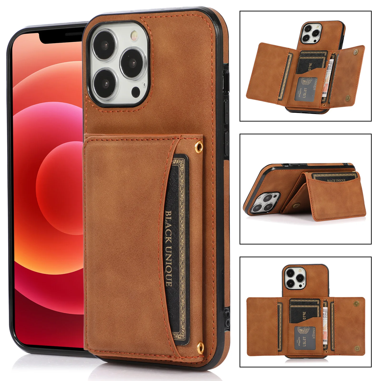 Funermei for iPhone 14 Pro Max Case Wallet for Women Leather Folio Designer  Luxury Phone Cases with Credit Card Holder Stand Flip Cute Orange Cover