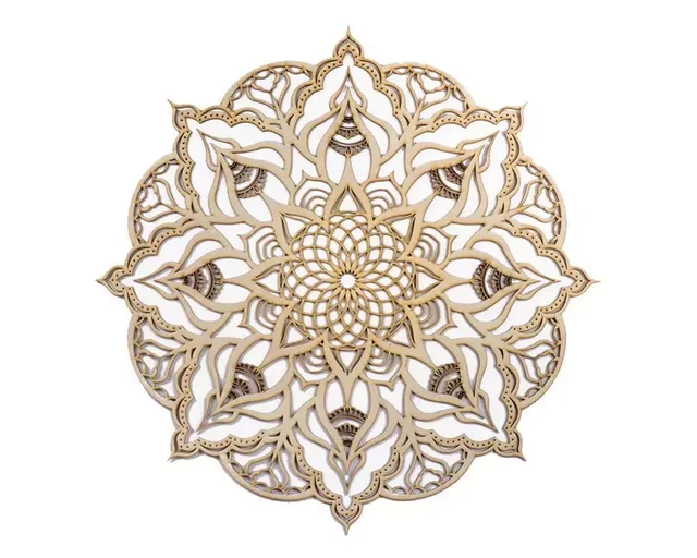 Mandala Natural Wooden Sacred Geometry Crystal Grid Wall Art Laser Cut Wooden Sculpture Wall Art House Decoration