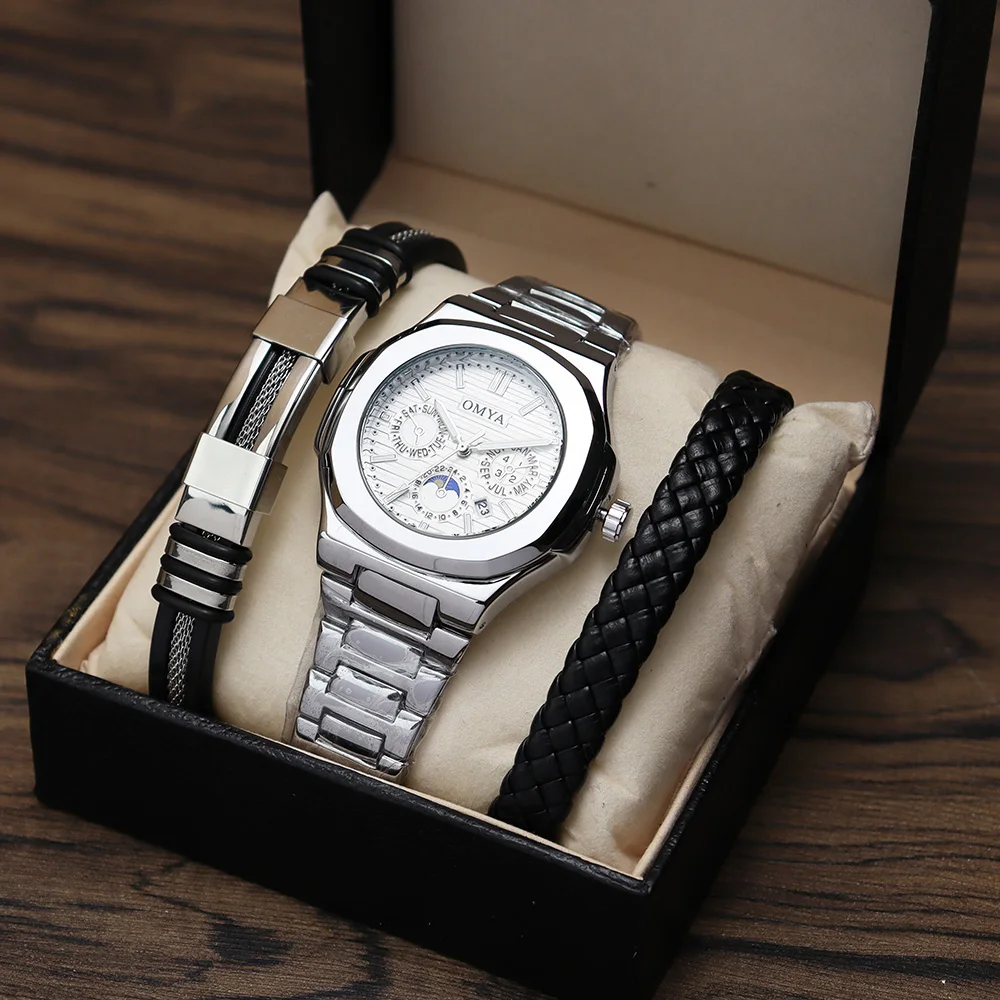 男性用トップブランド腕時計ギフトセットOMYAクォーツメンズ