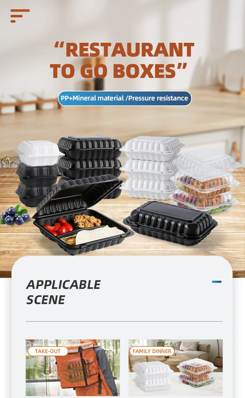 Deli Restaurant Microwavable Plastic Meal Prep Bento Lunch Hinged Food