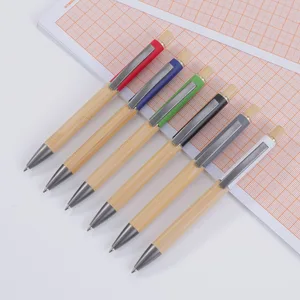 Eco Friendly High Quality Customized Wood Bamboo Ball Pen with Rubber Coated Office Supplies  Click Bamboo Ballpoint Pen