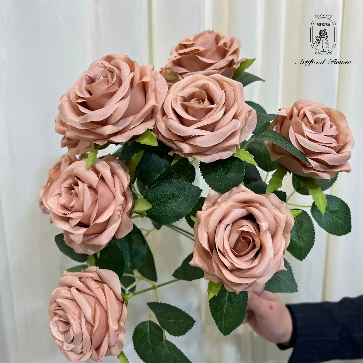 Dkb 9 Head Rose Bunch Artificial Flowers For Customized Wedding